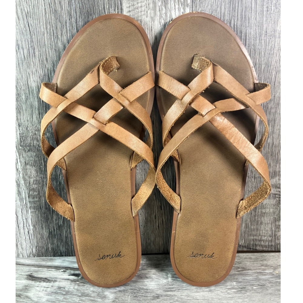Sanuk Yoga Sling Ella Brown Strappy Toe Loop Flat Sandals Womens 9 1019792 - Picture 5 of 6
